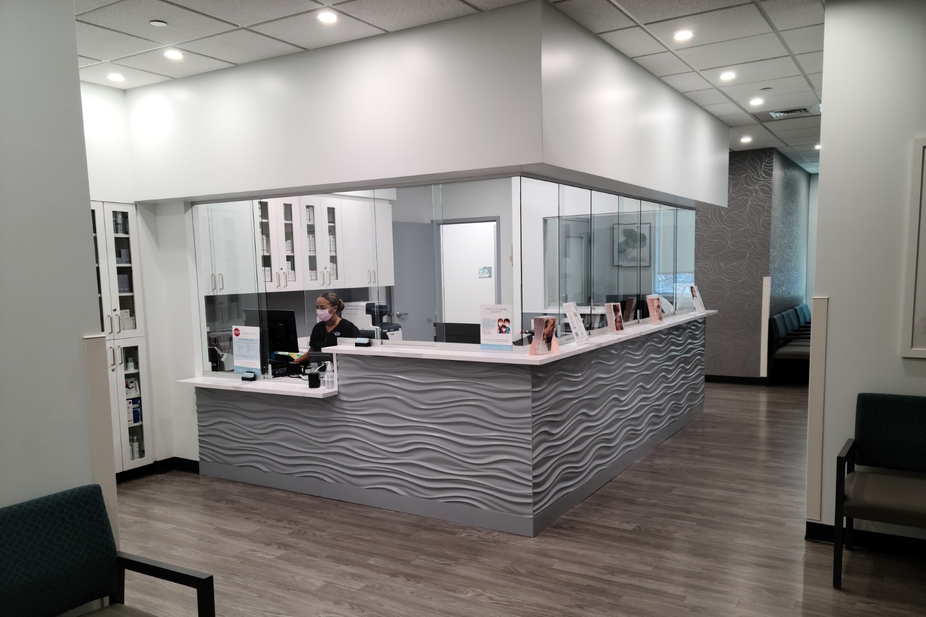 APDerm in Multiple New England Locations . Reception Area, designed by Hardaway Sziabowski Architects.