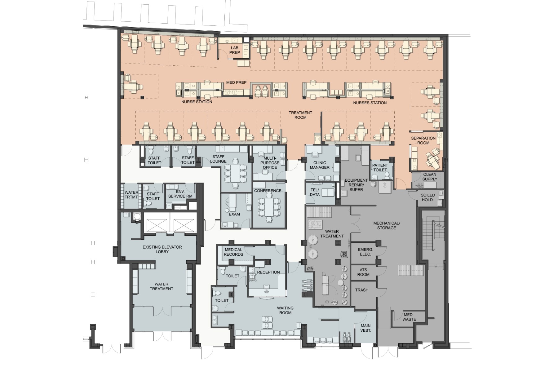 FKC Bronx St. Annes in Bronx, NY. Reception Area, designed by Hardaway Sziabowski Architects.