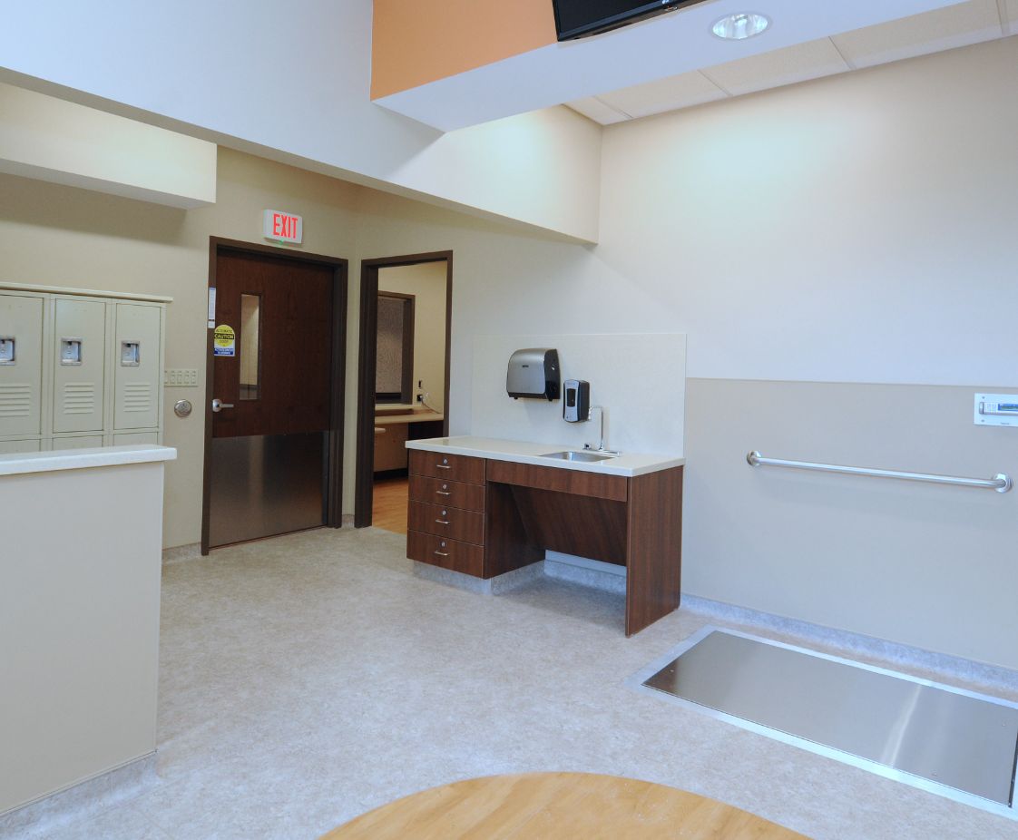Fresenius Nashua in Nashua, NH. Reception Area, designed by Hardaway Sziabowski Architects.