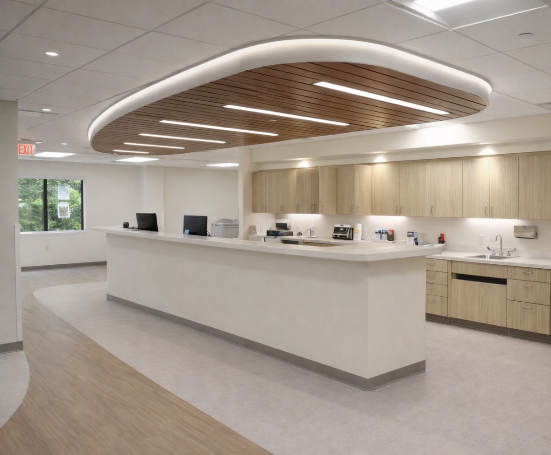 Integrated Gastroenterology Consultants & Endoscopy Suite in Andover, Massachusetts. Reception Area, designed by Hardaway Sziabowski Architects.