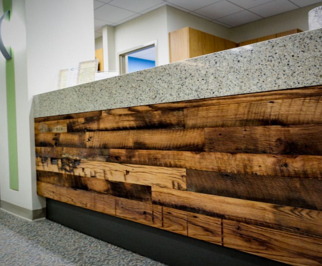 North Suburban Eye in Waltham, MA. Reception Area, designed by Hardaway Sziabowski Architects.