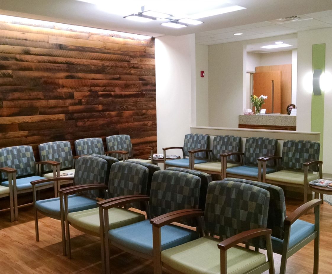 North Suburban Eye in Waltham, MA. Reception Area, designed by Hardaway Sziabowski Architects.