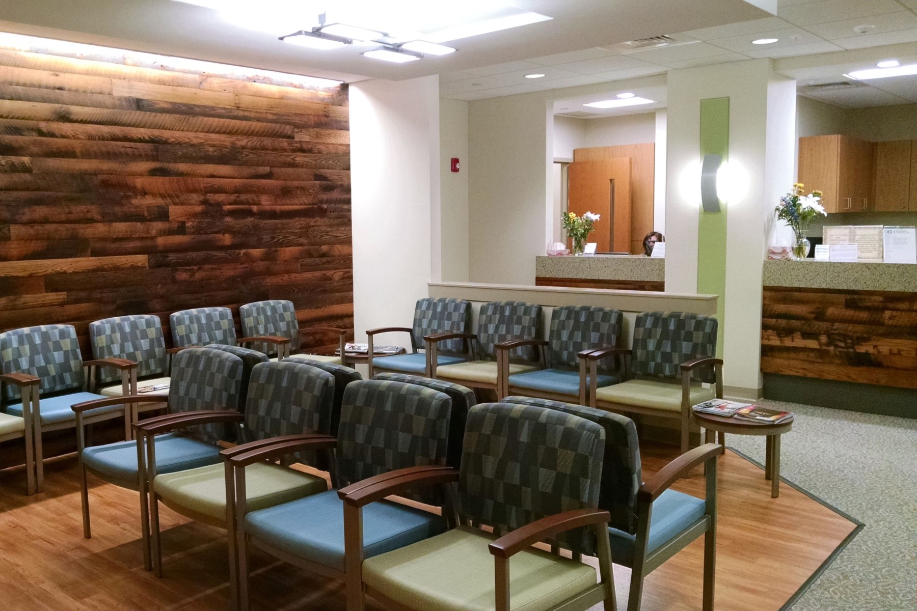North Suburban Eye in Waltham, MA. Reception Area, designed by Hardaway Sziabowski Architects.